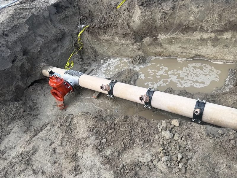 Valve assembly set on a water main in an open trench
