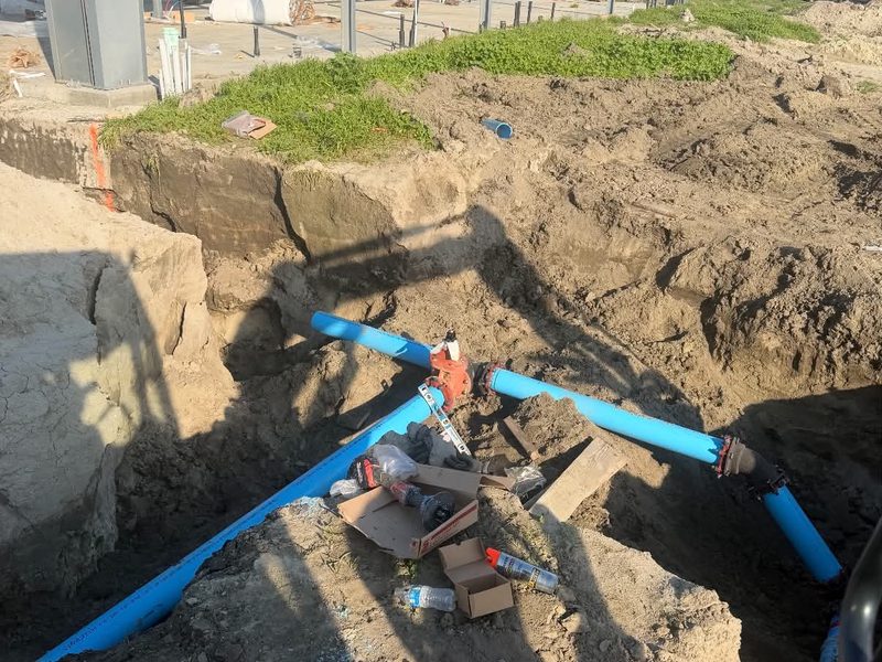 Domestic water branch fitting installed below a building pad